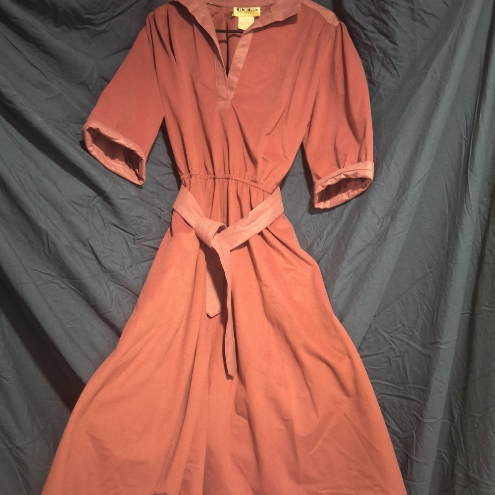TRUE Vintage Mauve Midi Dress Size 14 w/ Belt 50s Style